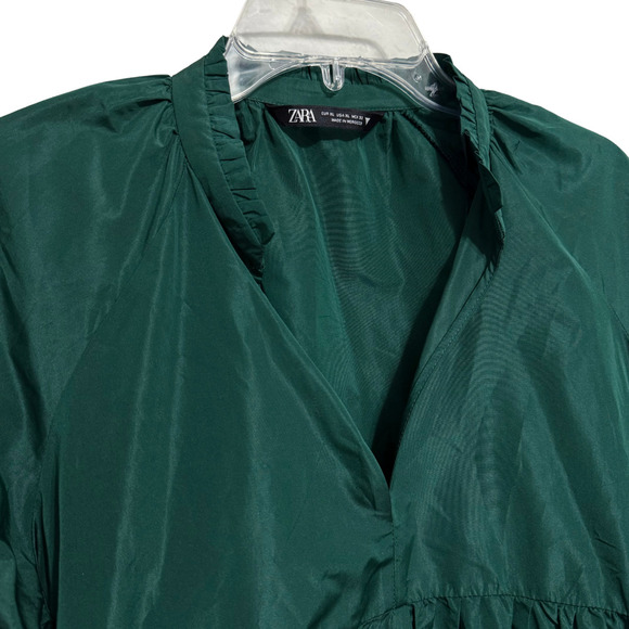 Zara Voluminous Taffeta Green V-Neck Dress - Size XL - Picture 6 of 11